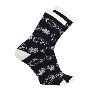 navy socks with Penn State Athletic Logos and snowflakes